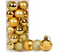 30mm/24Pcs Christmas Baubles Shatterproof Gold, Christmas Tree Decorations Ball Ornaments Balls Xmas Hanging Decorations Holiday Decor - Shiny,Matte,Glitter