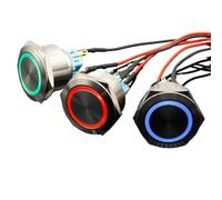 30mm 24V Blue Ring Led Light Momentary/Locking Push Button Switch DPST Metal Industrial Boat Car 1Pcs(1,Momentary)