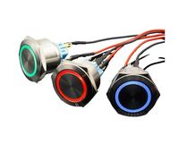 30mm 6V 12V 24V 220V Blue Ring Led Light Momentary/Locking Push Button Switch DPST Metal Industrial Boat Car DIY Switch IDGTTLDF(White,MOMENTARY_220V)