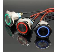 30mm 6V 12V 24V 220V Blue Ring Led Light Momentary Push Button Switch DPST Metal Industrial Boat Car DIY Switch 1Pcs(Green,220V)