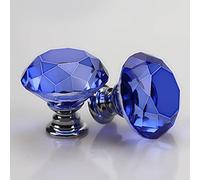 30mm Crystal Glass Door Knobs Diamond Cut Drawer Pull Handles with M4*22mm Screws for Cupboard Cabinet Wardrobe Home Decorating Silver Base Blue