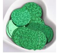 30mm Green Round Laser Sequins Flat Round Paillettes PVC Loose Sequins with Hole Holographic Sequins for DIY Crafts Sewing, 20g/0.7oz