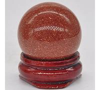 30MM Round Gemstone Ball Mineral Natural Crystals and Stones Sphere Globe Trinket Decor with Stand,Red Goldstone Sand