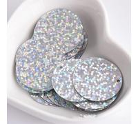 30mm Silver Round Laser Sequins Flat Holographic Sequin PVC Loose Sequins with Hole for DIY Crafts Sewing, 20g/0.7oz