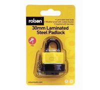 30mm Weatherproof Heavy Duty Laminated Steel Padlock Key Shed Door Rolson 66511