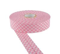 30mm Wide Cotton Gingham Bias Binding Tape 5m & 25m Available - White, Double Folded, Edging for Sewing, Bunting, Craft, Upholstery, Piping & Garments (Pink, 25m) -Craft Queen LTD