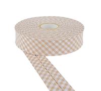 30mm Wide Cotton Gingham Bias Binding Tape 5m & 25m Available - White, Double Folded, Edging for Sewing, Bunting, Craft, Upholstery, Piping & Garments (Beige, 5m) -Craft Queen LTD
