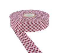 30mm Wide Cotton Gingham Bias Binding Tape 5m & 25m Available - White, Double Folded, Edging for Sewing, Bunting, Craft, Upholstery, Piping & Garments (Burgundry, 25m) -Craft Queen LTD