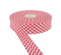 30mm Wide Cotton Gingham Bias Binding Tape 5m & 25m Available - White, Double Folded, Edging for Sewing, Bunting, Craft, Upholstery, Piping & Garments (Red, 5m) -Craft Queen LTD
