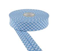 30mm Wide Cotton Gingham Bias Binding Tape 5m & 25m Available - White, Double Folded, Edging for Sewing, Bunting, Craft, Upholstery, Piping & Garments by Discount Fabrics LTD (Pale Blue,25m)