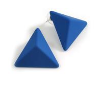30mm Wide Matte Blue Pyramid Stud Earrings - Contemporary & Chic Design