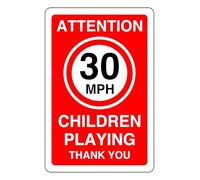 30MPH Attention Children Playing Thank You - safety sign - High tack self-adhesive sticker (200mm x 150mm) Viewing Distance within 5m.