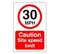 30MPH Caution Site Speed Limit - safety sign - High tack self-adhesive sticker (400mm x 300mm) Viewing Distance within 14m.