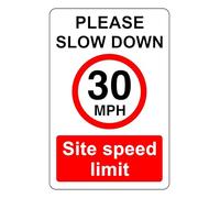 30MPH Please Slow Down Site Speed Limit - safety sign - High tack self-adhesive sticker (400mm x 300mm) Viewing Distance within 14m.