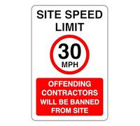 30MPH Site Speed Limit Offending Contractors Will Be Banned From Site - safety sign - 3mm Aluminum Dibond for indoor/outdoor usage (200mm x 150mm) 5m Viewing Distance.