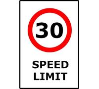 30mph Speed Limit | 20cm x 15cm | Red/White - Vinyl Sign for Urban Roads, Highways, Community Safety Enhancement