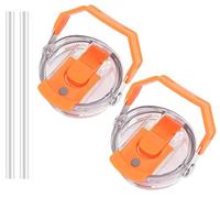 30oz & 20oz Replacement Lid for Stanley IceFlow Stainless Steel Tumbler，2 PCS Spill Proof Tumbler Cover with Handle & 2-in-1 Flip Straw Spout，Leak-Proof Splash Resistant (Orange)