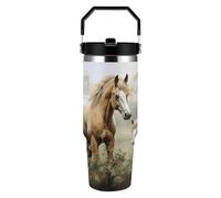 30oz Animals Embroidery Paintings Horses Water Bottle with Top Handle Stainless Steel Travel Coffee Mug Vacuum Insulated Tumbler with Leakproof Lid Double Wall Travel Mug for Outdoor Home Use