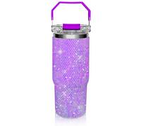 30oz Bling Rhinestone Studded Tumbler with Top Handle, Bling Cups Stainless Steel Water Bottle Diamond Glitter Tumbler for Women - Birthday Gifts for Women, Mom, Wife, Girlfriend (30 oz, Lilac)