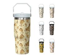 30oz Giraffe Tumbler with Handle and Flip Straw, Stainless Steel Insulated Cup, Travel Coffee Mug Water Bottle, Birthday Mothers Day Chritmas Gifts for Women Animal Lovers