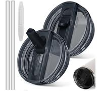 30oz Leakproof Lids for Stanley Cup - Tumbler Detachable Flip Straw Lid,Lids Replacement for Stanley Cups,Travel Cup Accessories,Set with Cover,Straw,Non Spill Lid, Detachable Tool (Black-2PCS)