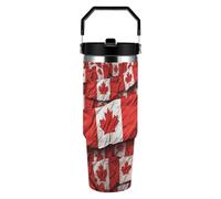 30oz Stainless Steel Insulated Tumbler with Handle And Straw, Leak Proof | Canadian Flag Travel Mug for Home, Office, Large Capacity Water Bottles, Flip Straw, Car Cup Fits Cup Holder