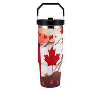 30oz Stainless Steel Insulated Tumbler with Handle And Straw, Leak Proof | Canadian Flag Travel Mug for Home, Office, Large Capacity Water Bottles, Flip Straw, Car Cup Fits Cup Holder