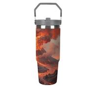 30OZ Stainless Steel Tumbler with Handle & Straw Lid - Vacuum Insulated for 12H Hot/Cold Tapered Design Fits Car Cup Holders Magnificent Volcanic Eruptionprinting Insulated CupCamping & Gym Commute Es