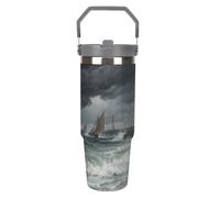 30OZ Stainless Steel Tumbler with Handle & Straw Lid - Vacuum Insulated for 12H Hot/Cold Tapered Design Fits Car Cup Holders The Sea before The Stormprinting Insulated CupCamping & Gym Commute Essenti