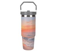 30OZ Stainless Steel Tumbler with Handle & Straw Lid - Vacuum Insulated for 12H Hot/Cold Tapered Design Fits Car Cup Holders A Sunset at The Seasideprinting Insulated CupCamping & Gym Commute Essentia