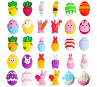 30P Mochi Squishy Toys, Kawaii Moji Squishies, Mojis Fidget Toys - Cute Squeeze Soft Toys with Eggs, Rabbits, Bunnies - Easter Treats, Class Prizes, Goody Bag Fillers