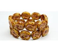 30p Oval with Tilda Pressed Glass Beads, White Travertin Copper Lined (02010-86800-54200), Glass, Czech Republic ~ Stranded (18 x 12 mm)