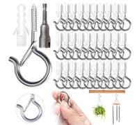 30Pack Q Hanger Screw Hooks, 2.2inch Screw in Cup Hooks for Hanging with Safety Buckle, Windproof Hooks for Outdoor Lights with Drill Bit Cup Ceiling Hooks for Plants Fairy Lights Bird Feeder (Silver)