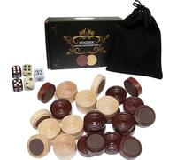 30pc 25mm Wooden Counters with Felt Bases + 5 Dice, for Draughts, Backgammon, Noughts and Crosses, Nine Men's Morris, Board Game Accessories Set