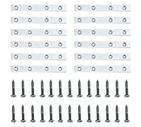 brackit 30pc Pack of Heavy Duty Steel Flat Straight Fixing Plates with 120x Screws - Ideal for Use as Supports or for Repair Fixing Mending Joining Furniture