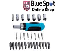 30pc RATCHET SOCKET & SCREWDRIVER BIT SET 1/4" DRIVE PH PZ SL TX,BLUE SPOT 12623