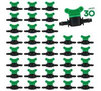 30PCS 1/4" Drip Irrigation Valves, Kalolary Drip Line Barbed Valves Fittings Garden Shut Off Switch Valve for 4/7mm Tube Water Flow Control Drip Line Parts Cut Off Valve for Watering System (Green)