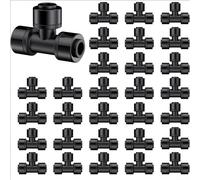 30pcs 1/4" Quick Connect Drip Irrigation Tee Fitting, Push-to-Fit Watertight Connector for Garden Hose Branch Lines, Black PP Material