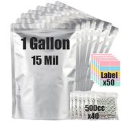 30pcs 1 Gallon Mylar Bags for Food Storage (15 Mil Extra Thick 7.5 Mil Each Side) with Oxygen Absorbers 400CC (40pcs), 10"x14" Heat Sealable Zipper Mylar Bags for Long Term Food Storage