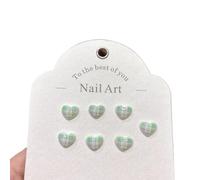 30Pcs 10 * 11mm Heart Grid Pattern Nail Art Accessories Sweet Girl Style 3D Simulation Wearable False Nails DIY Nail Art(Green)