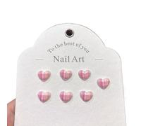 30Pcs 10 * 11mm Heart Grid Pattern Nail Art Accessories Sweet Girl Style 3D Simulation Wearable False Nails DIY Nail Art(Pink)