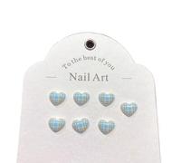 30Pcs 10 * 11mm Heart Grid Pattern Nail Art Accessories Sweet Girl Style 3D Simulation Wearable False Nails DIY Nail Art(Blue)