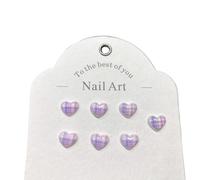30Pcs 10 * 11mm Heart Grid Pattern Nail Art Accessories Sweet Girl Style 3D Simulation Wearable False Nails DIY Nail Art(Purple)