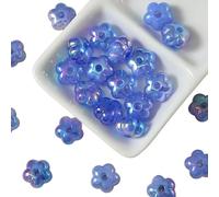 30pcs 13mm Glitter Resin Flower Bead Navy Blue Shinny Floral Loose Bead for Crafting
