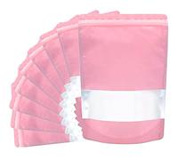 30pcs 16×24cm Pink Stand up Mylar Ziplock Bags with Clear Window,Frosted Resealable Plastic Pouches for Food Storage Jewellery Sweets