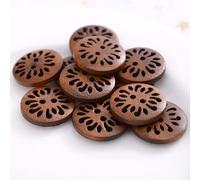 30pcs 18mm Hollow Chrysanthemum Shaped Wooden Buttons Cute Round Dark Brown Pattern Buttons for Clothes DIY Garment Accessories