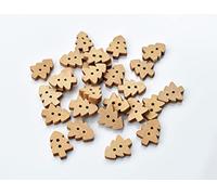 30pcs 18mm Wooden Christmas Tree Shape Buttons 2 Hole Wood Flat Bead Crafting Art Knitting Fasteners Connectors Sewing DIY Decoration (10g)