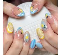 30PCS 3D Fruit Press Nails Short Almond Shape Earth Friendly Artificial Nails Safe Resin for Delicate Skin Multicolor Set