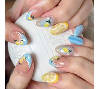 30PCS 3D Fruit Press Nails Short Almond Shape Earth Friendly Artificial Nails Safe Resin for Delicate Skin Multicolor Set