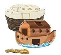 30pcs 4 Inch Unfinished Wooden Noah's Ark Cutout, DIY Crafts Cutouts Blank Wooden Noah's Ark Shaped Hanging Ornaments Gift Tags for Home Party Decoration Craft Project